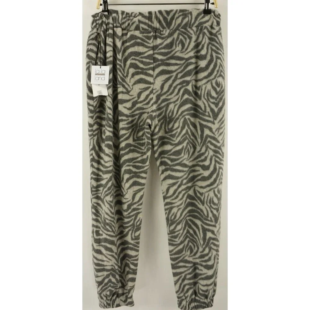 New‎ La La Land Creative Co Zebra Print Fleece High Waist Joggers Women's Large